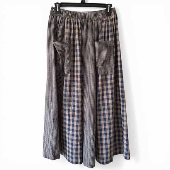 Amente LA Gingham Midi Skirt A-Line Preppy Cottagecore Elastic Waist Pockets - Picture 6 of 10